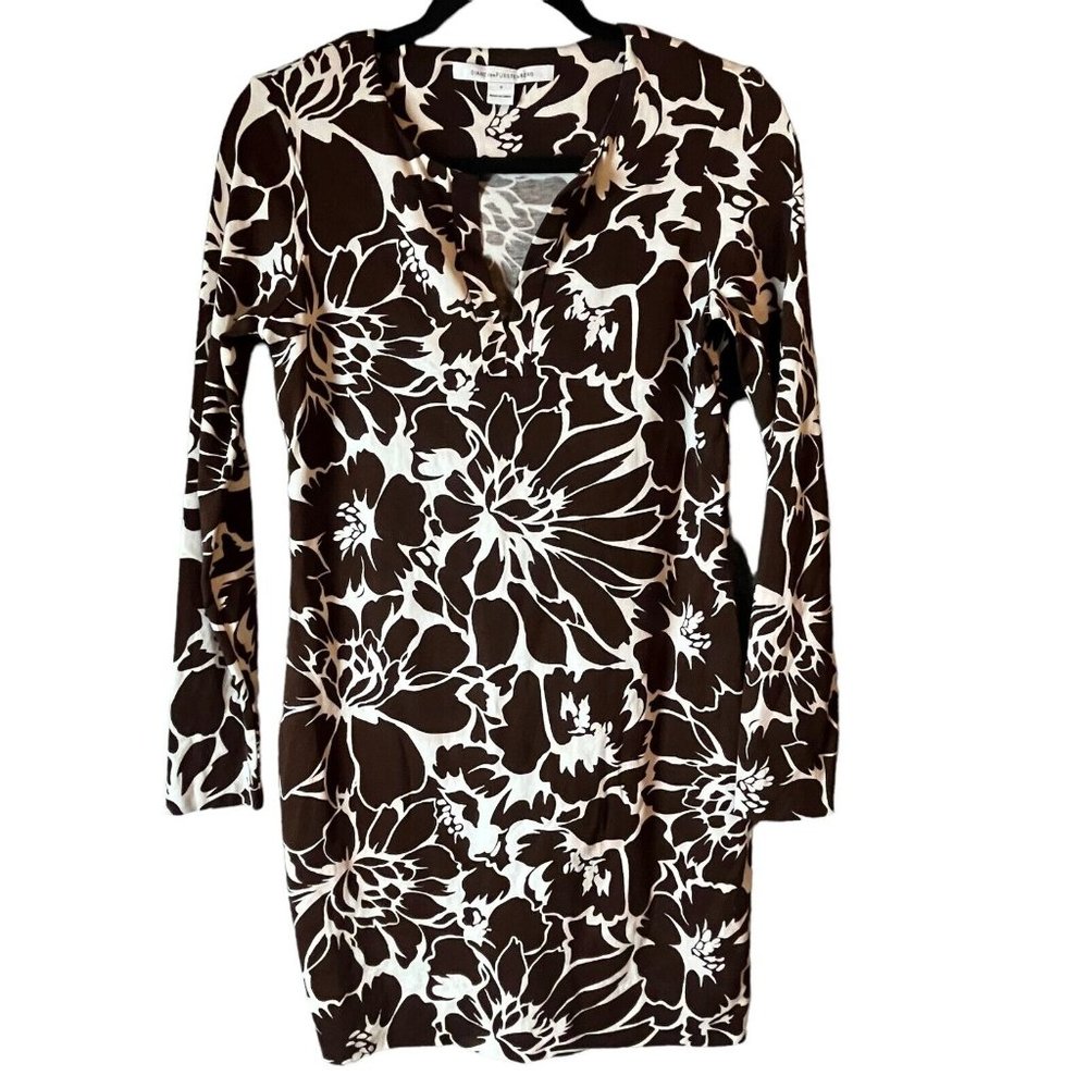 Diane Von Furstenberg Reina Long Sleeve Mini Dress Dahlia Chocolate Brown Size 4